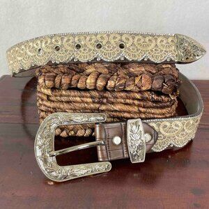 Angel Ranch Leather and Lace Rhinestone Studded Western Belt Womens Size SM